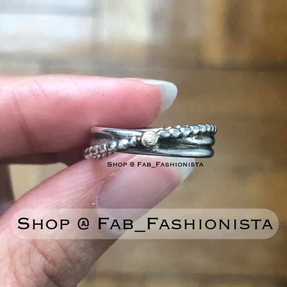 Retired Pandora Silver & 14k Gold Diamond Ring - Picture 13 of 16